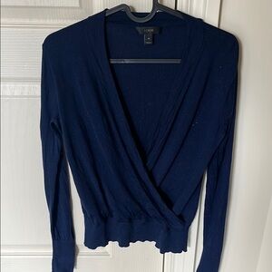 J.Crew 100% Merino Wool Wrap Sweater Navy XS soft knit cozy luxe minimalist